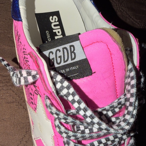 (Used) Golden Goose Superstar Shoes in Fuchsia, Black, White, & Electric Blue - Picture 7 of 8